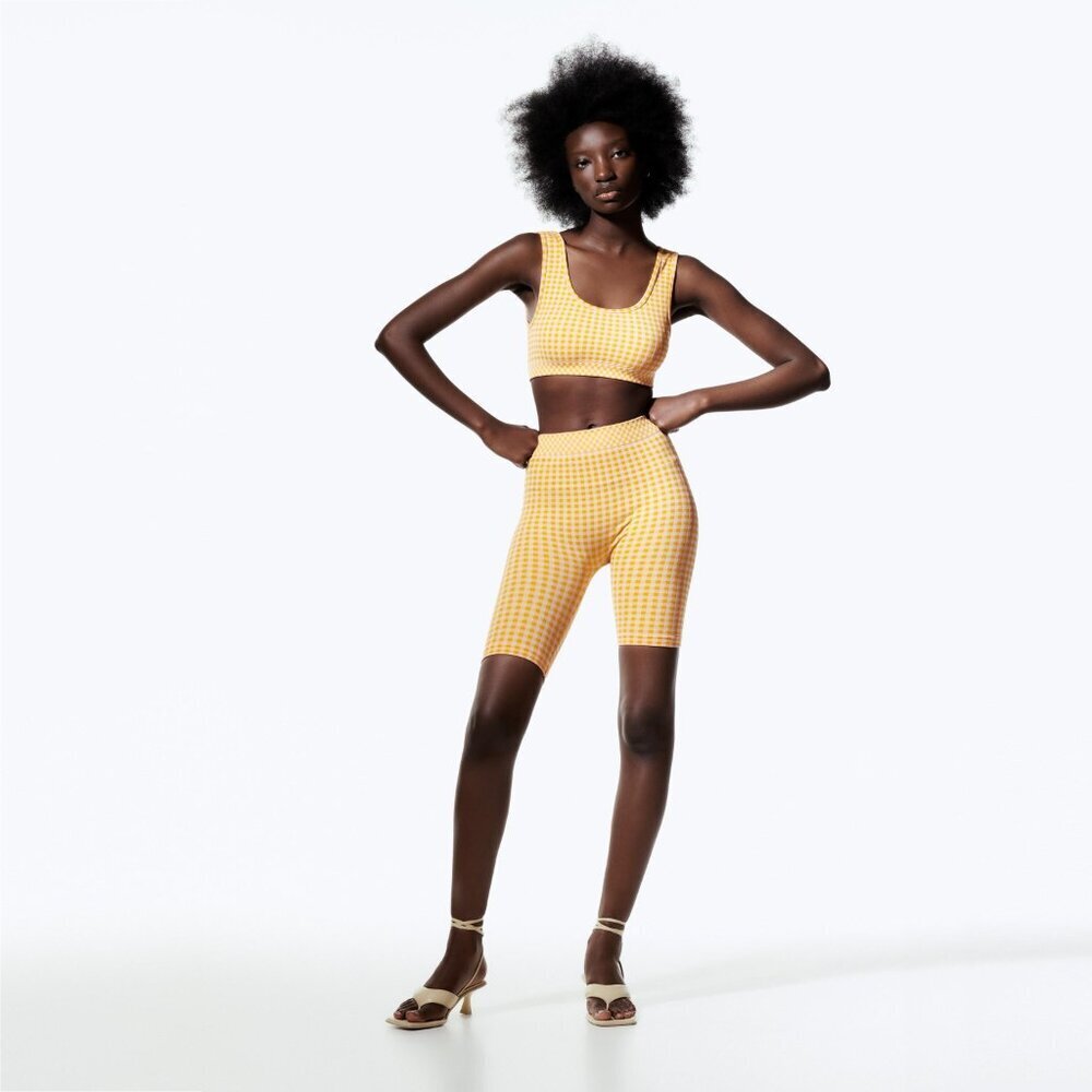 2/$30 ZARA Seamless Gingham Crop Top White Orange XS/S #8723